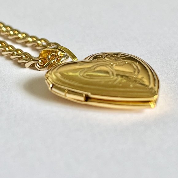 Vintage Gold Rose Flower Heart Locket Necklace Victorian Photo Charm 24" Plated - Picture 5 of 8